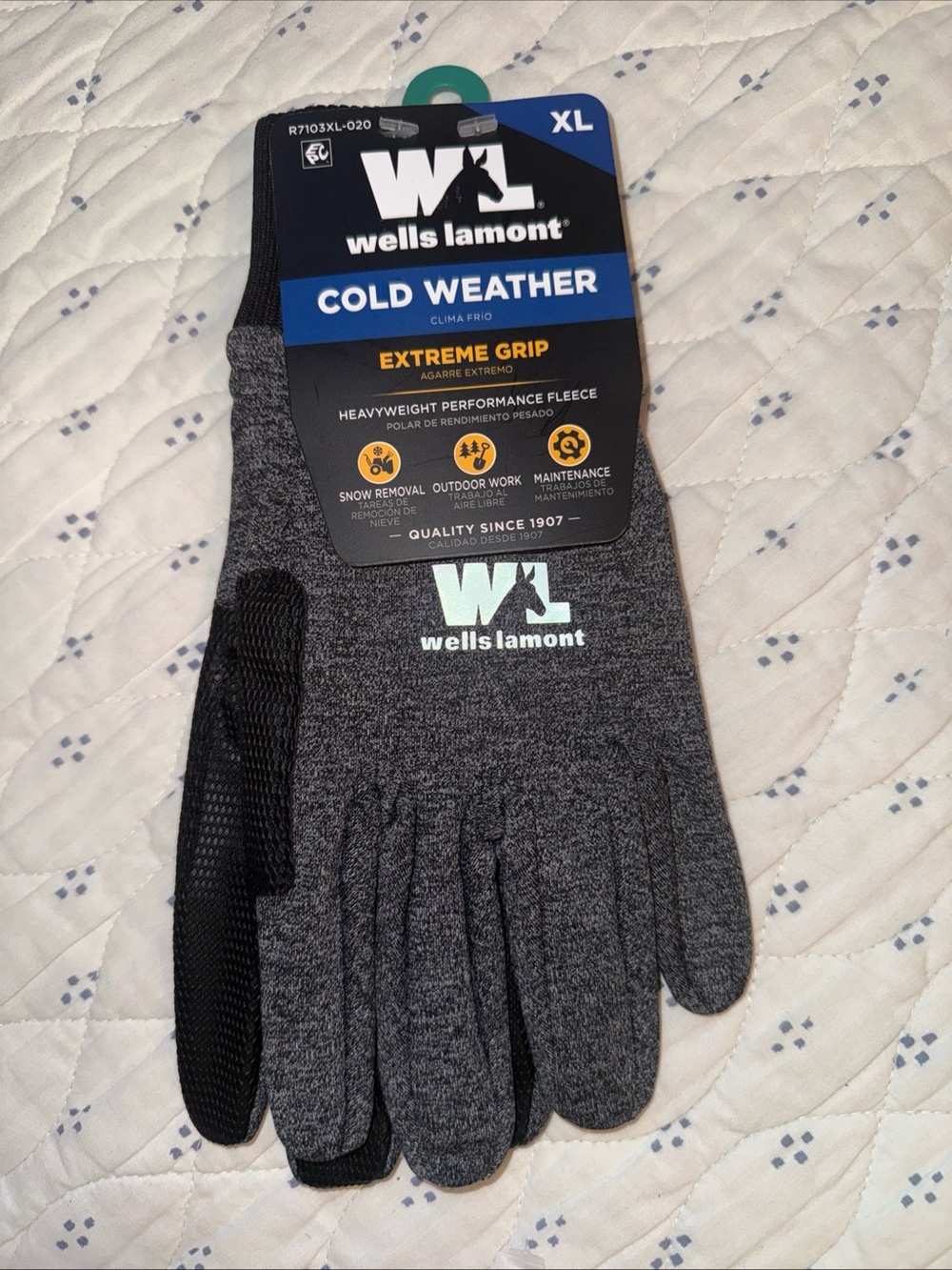 Wells Lamont Men's Performance Fleece PVC Grip Gloves Gray XL New